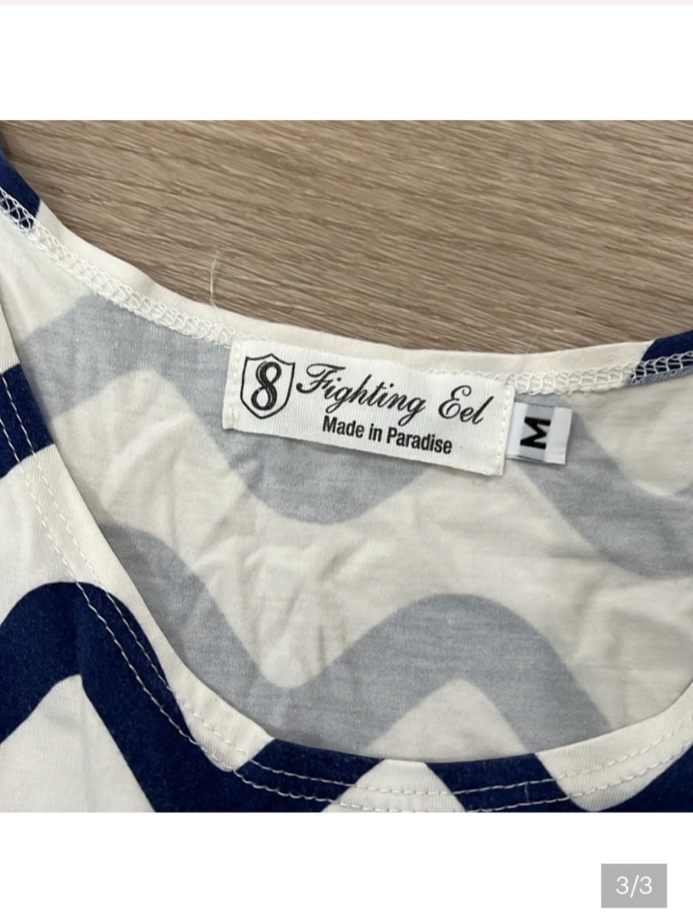 Fighting Eel White Dress with Navy Wave Print - Picture 6 of 6